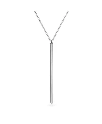 Bling Jewelry Minimalist Modern Design Vertical Linear Flat Bar Pendant Necklace .925 Sterling Silver