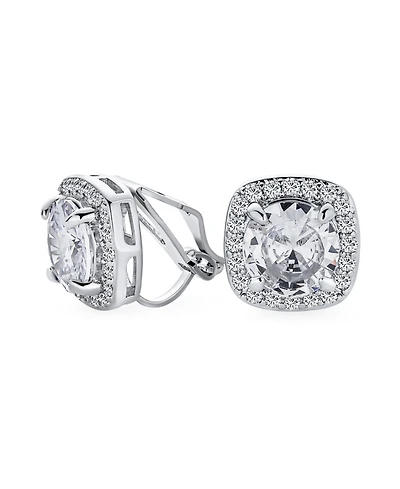 Bling Jewelry Traditional 2CT Solitaire Round Cubic Zirconia Cz Square Halo Clip On Stud Earrings Non Pierced