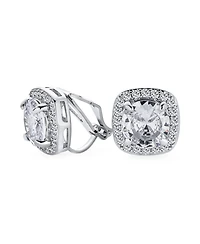 Bling Jewelry Traditional 2CT Solitaire Round Cubic Zirconia Cz Square Halo Clip On Stud Earrings Non Pierced