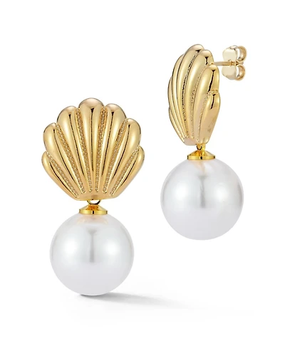 Rachel Zoe Rhodium Plated Shell Pearl Drop Earrings