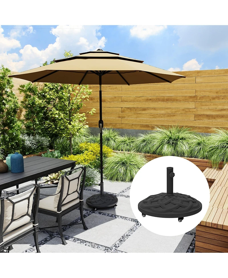 Outsunny Round Patio Umbrella Base with Wheels, 44 lbs Resin Umbrella Sd