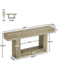 Tribesigns 63" Console Table, Farmhouse 2-Tier Entryway Table with U-Shaped Base, Narrow Long Wood Sofa Behind Couch for Living Room,