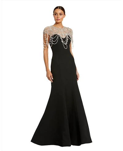 Mac Duggal Women's Draped Pearl Beaded Mermaid Gown