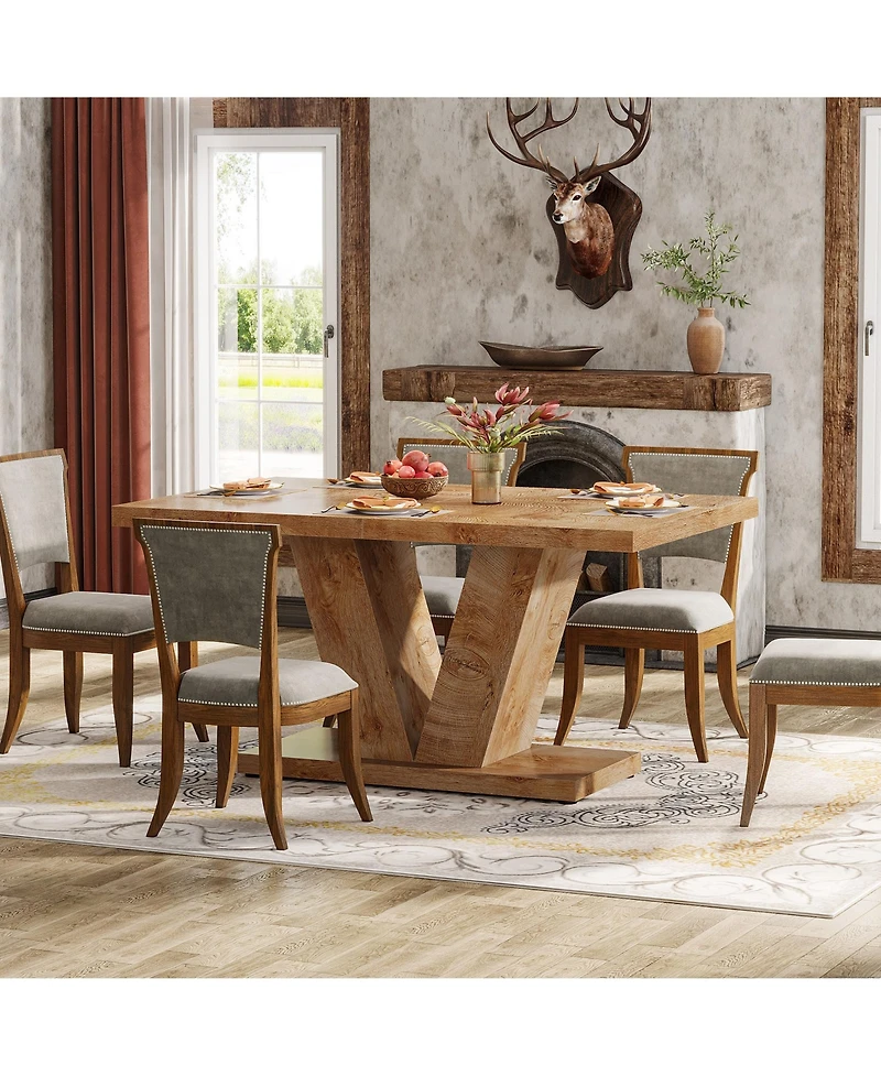 Tribesigns 47-Inch Dining Table for 4, Black Kitchen Dinner with Heavy Duty Pedestal, Farmhouse Wooden Eating Home, Room, Small