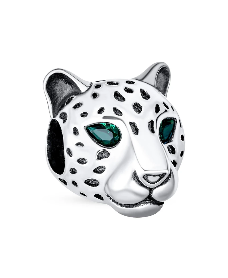Bling Jewelry Jaguar Panther Charm Bead with Green Cz Eyes in Oxidized Sterling Silver Bracelets