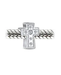 Bling Jewelry Simple Sparkling Cz Cross Charm Bead Communion s Sterling Silver Bracelet