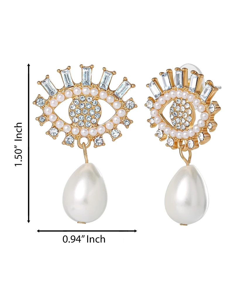 Jessica Simpson Gold-Tone Evil Eye Pearl Drop Earrings
