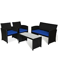 8PCS Patio Rattan Furniture Conversation Set Cushion Sofa Table Garden