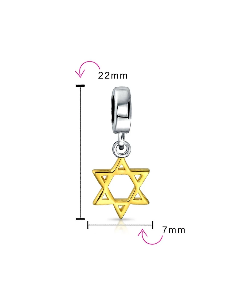 Bling Jewelry Judaic Star Of David Magen Dangle Charm Bead 14K Gold Plated Bat Mitzvah