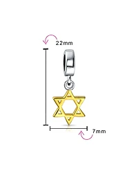 Bling Jewelry Judaic Star Of David Magen Dangle Charm Bead 14K Gold Plated Bat Mitzvah