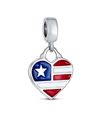 Bling Jewelry Patriotic Flag Heart Dangle Charm Bead Sterling Silver European Bracelet