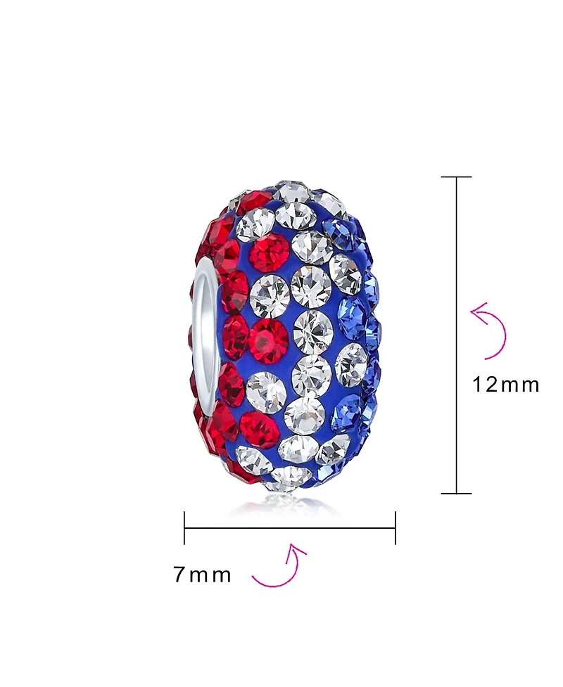 Bling Jewelry Red White Blue Crystal Bead Charm Spacer for European Bracelet Sterling Silver
