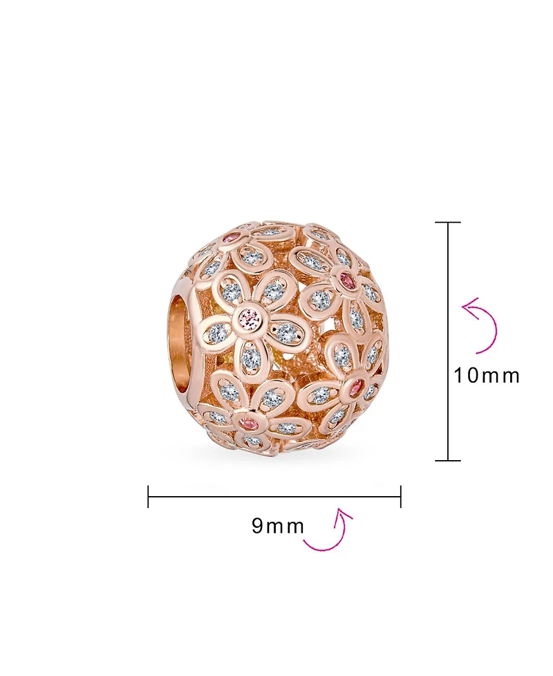 Bling Jewelry Round Clear Floral Cz Bouquet Charm Bead Rose Gold European Bracelet