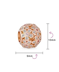 Bling Jewelry Round Clear Floral Cz Bouquet Charm Bead Rose Gold European Bracelet
