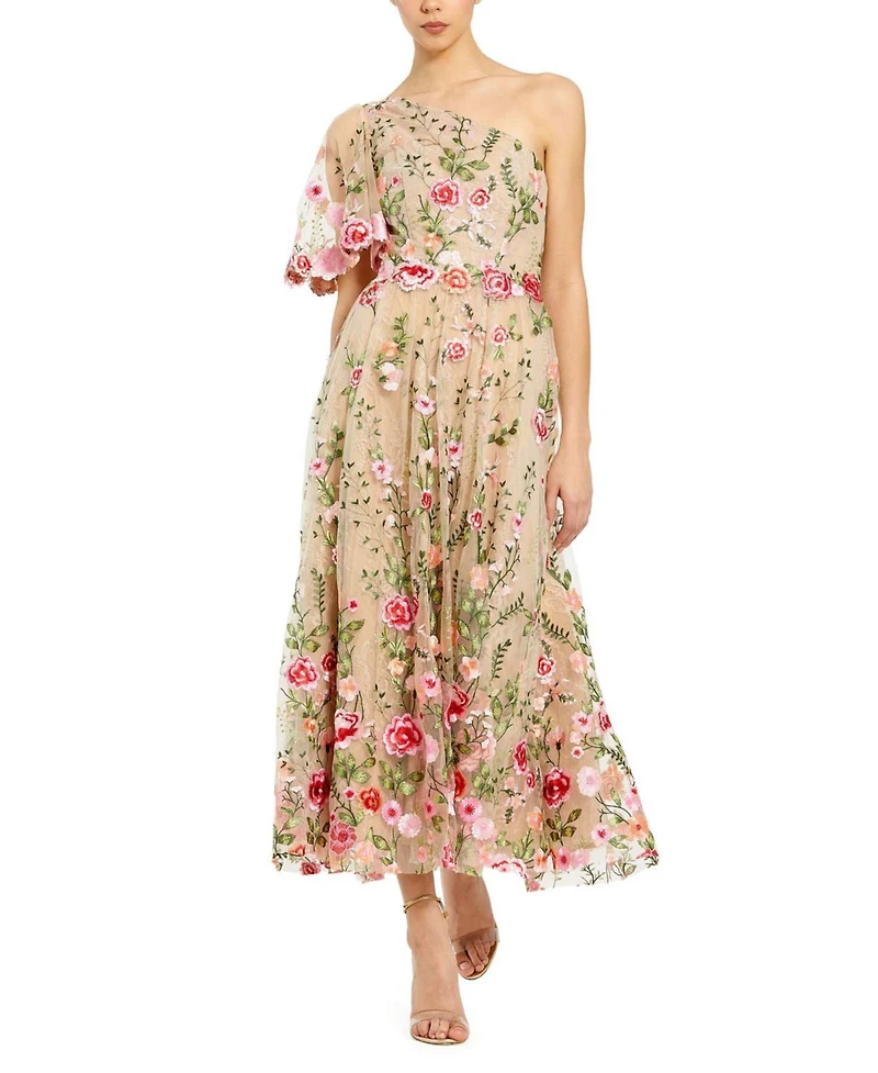 Women's One Shoulder Lace Embroidered Dress