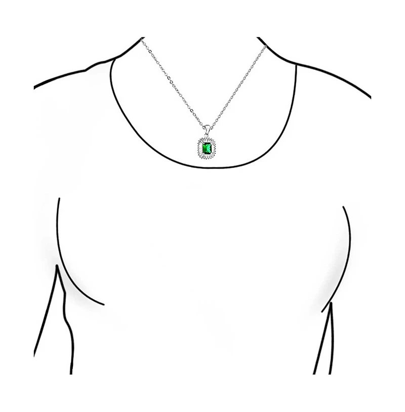 Bling Jewelry Art Deco Green Baguette Cz Emerald Cut Pendant Necklace Silver Plated
