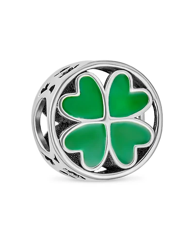 Bling Jewelry Good Luck Irish Shamrock Green Heart Clover Charm Bead European Bracelet
