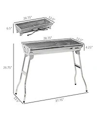 Outsunny Stainless Steel Small Portable Folding Charcoal Bbq Grill Set