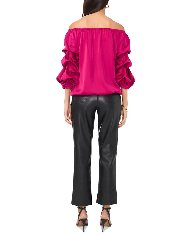 Vince Camuto Women's Satin Off-The-Shoulder Bubble 3/4-Sleeve Tie-Front Blouse
