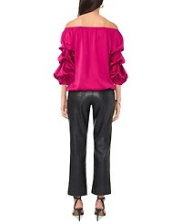 Vince Camuto Women's Satin Off-The-Shoulder Bubble 3/4-Sleeve Tie-Front Blouse