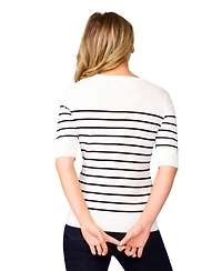 Melissa Paige Petite Striped Crew-Neck Elbow-Sleeve Sweater