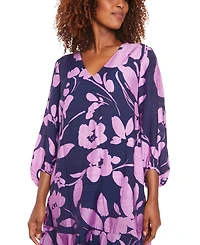 London Times Petite Printed V-Neck Tiered Shift Dress