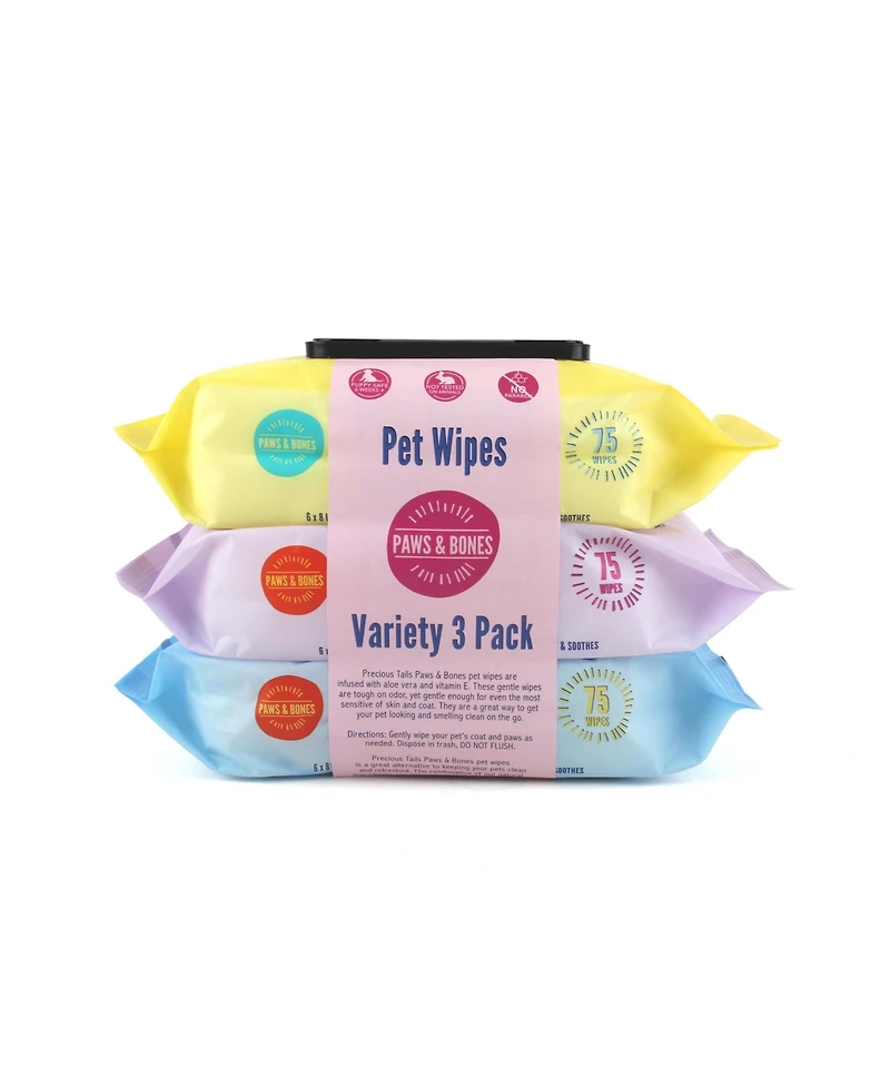 Paws & Bones Pet Wipes for Dogs and Cats in 3-Pack, Grooming Wipes for Butt, Paw, Fur, Eyes, Ears, Face