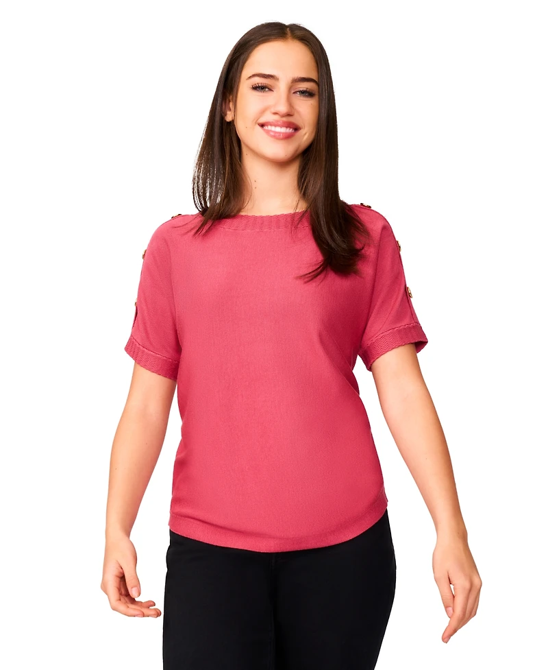 Melissa Paige Petite Button Detail Dolman Short-Sleeve Sweater