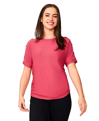Melissa Paige Petite Button Detail Dolman Short-Sleeve Sweater