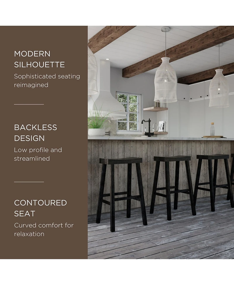 Maven Lane Vincent Wooden Rustic Aesthetic Kitchen Bar Stool, Set of 3
