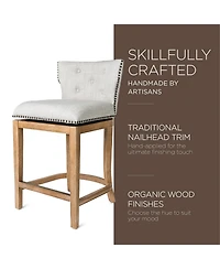 Maven Lane Hugo Counter Stool, Weathered Oak w/ Sand Fabric Upholstery, Set of 2