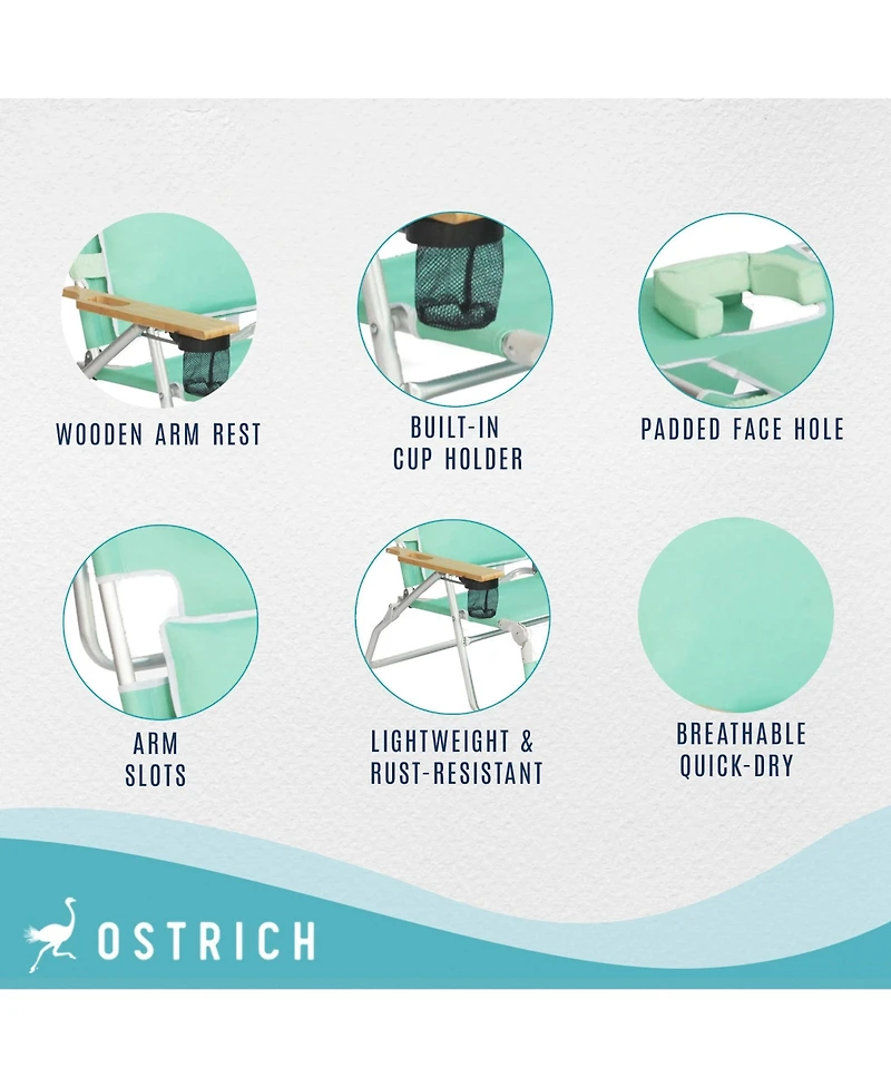 Ostrich Deluxe 3N1 Lightweight Outdoor Lawn Beach Lounge Chair w/Footrest, Teal