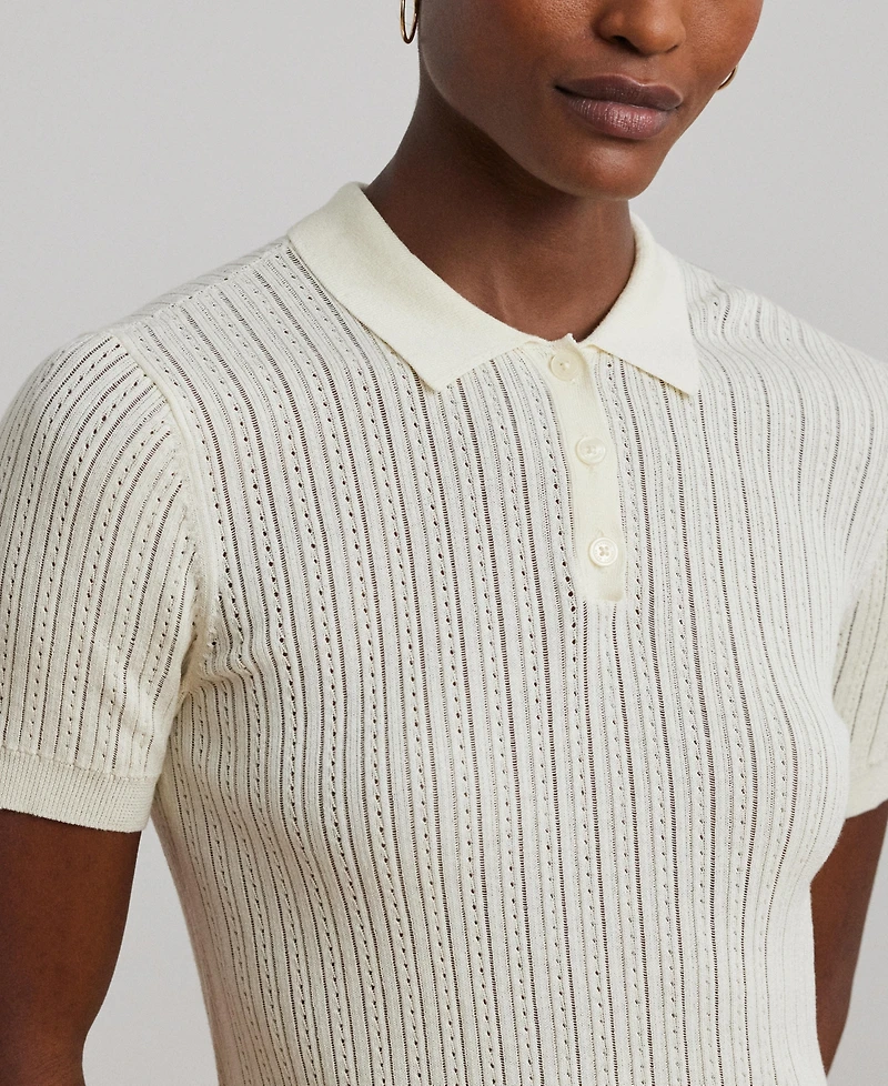 Lauren Ralph Women's Pointelle-Knit Cotton-Blend Polo Sweater