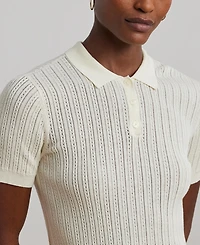 Lauren Ralph Women's Pointelle-Knit Cotton-Blend Polo Sweater