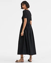 On 34th Women's Mixed-Media Short-Sleeve Midi Dress