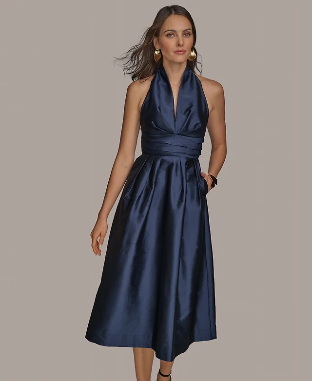 donna karan french twill halter neck sleeveless a-line dress Sleeveless Halter Neck A Line Dress | A-Line Dress