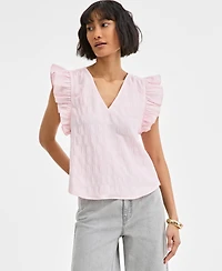 On 34th Women's Textured Sleeveless Ruffle Femme Top, Exclusively at Macy's