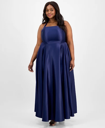 B Darlin Trendy Plus Size Satin Halter Gown
