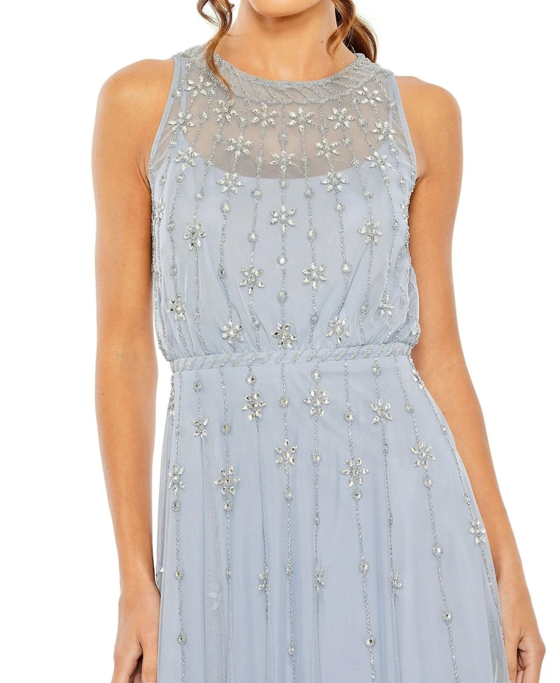 Women's High Neck Sleeveless Embelished A Line Dress