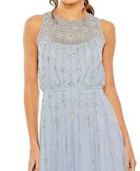 Women's High Neck Sleeveless Embelished A Line Dress