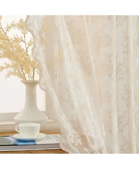 Hlc.me Jolene Floral Soft Decorative Lace Semi Sheer Light Filtering Rod Pocket Window Treatment Curtain Drapery Panels for Bedroom & Living Room