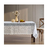 Hlc.me Scroll Lace Fabric Tablecloth, Lace Fabric Table Cloth for Small Rectangle Tables, Wrinkle Resistant Tablecloth, Patterned Scalloped Tablecloth