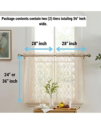 Hlc.me Isabella Floral Rod Pocket Lace Semi Sheer Voile Short Cafe Tiers for Small Windows - 28 x 36 Inch Length (Taupe Tiers, Set of 2)
