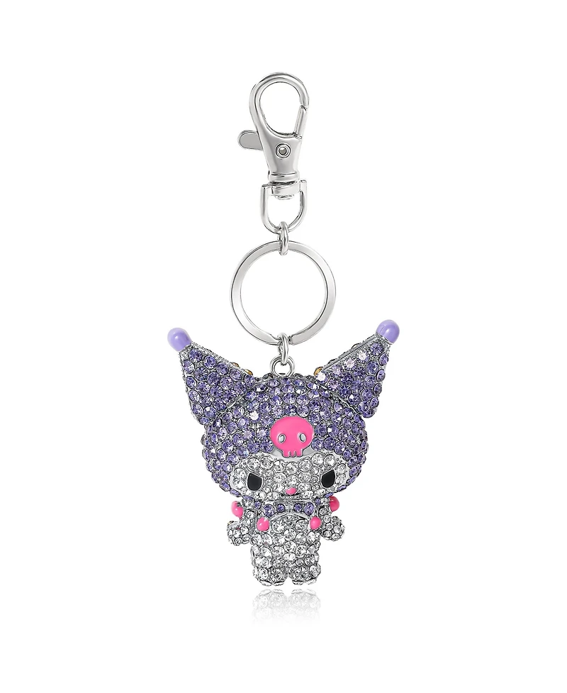 Sanrio Kuromi Crystal Keychain Bag Travel Charm – Sparkling Purple and Silver Rhinestones