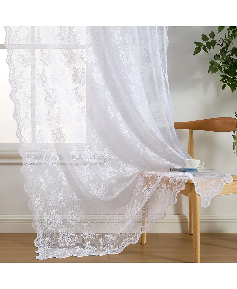 Hlc.me Jolene Floral Soft Decorative Lace Semi Sheer Light Filtering Rod Pocket Window Treatment Curtain Panels