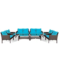 8PCS Patio Rattan Sectional Furniture Set Loveseat Sofa Coffee Table