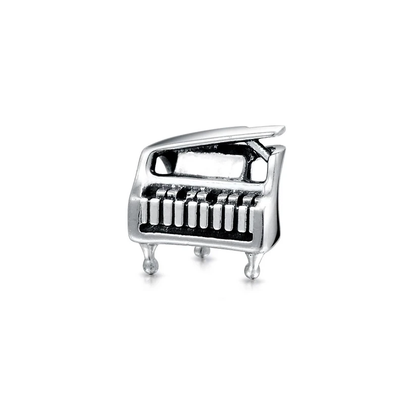 Bling Jewelry Grand Piano Charm Bead Musicians in Oxidized Sterling Silver Fits Bracelets