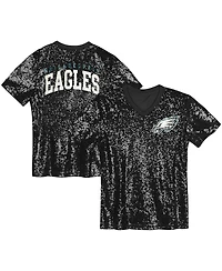 Outerstuff Big Girls Black Philadelphia Eagles Wordmark Sequin V-Neck Top