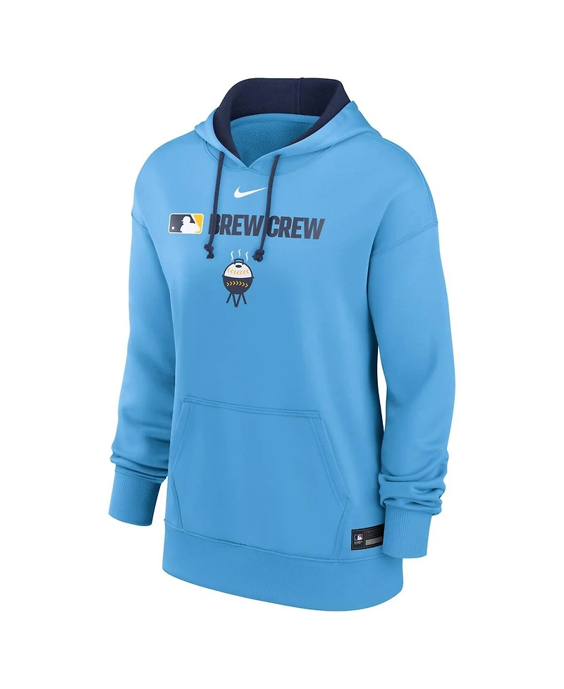 Nike Women's Powder Blue Milwaukee Brewers Authentic Collection City Connect Performance Pullover Hoodie