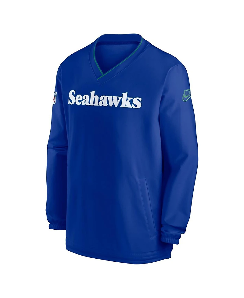 Nike Men's Royal Seattle Seahawks 2024 Sideline Throwback Logo Long-Sleeve V-Neck Windshirt